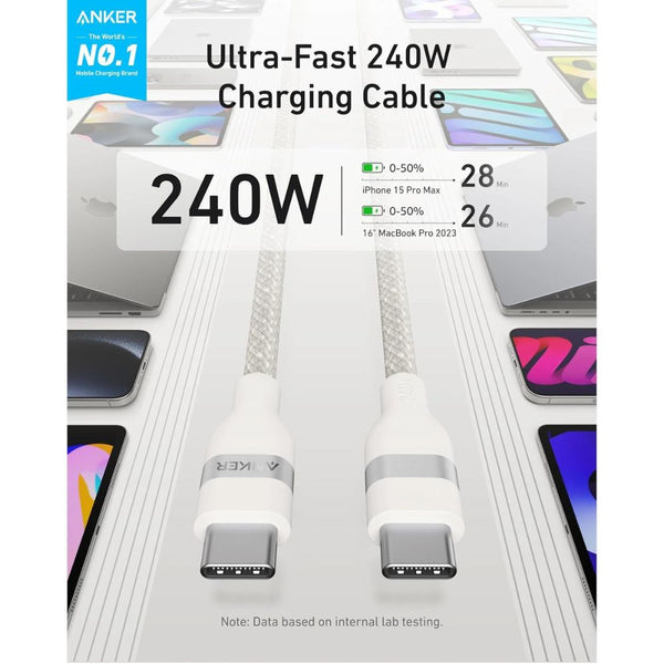 Anker 240W USB-C to USB-C 6ft upcycled braided cable with 30000+ bend lifespan Qatar