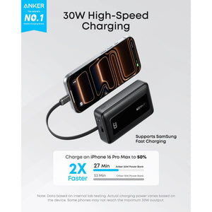Anker Zolo 10000mAh 30W power bank with built-in 5.4-inch USB-C cable Black Qatar