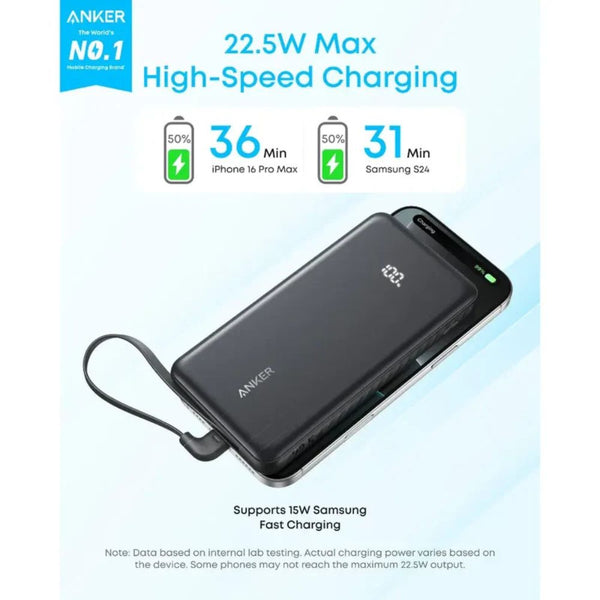 Anker Zolo 20000mAh 22.5W Power Bank with Built-In USB-C Cable Black A110EH11 Qatar