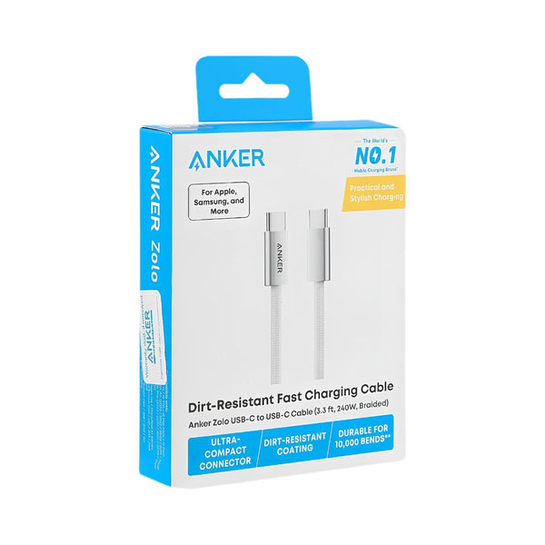 Anker Zolo 240W USB-C to USB-C braided charging cable 3.3 ft in White model A8060H21 Qatar