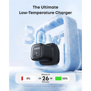 Anker Zolo 30W compact USB-C GaN charger in black with fast charging and temperature management for Qatar