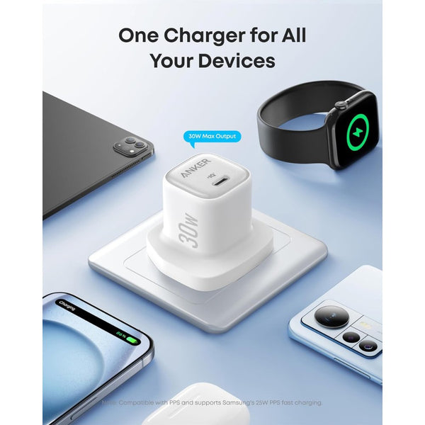 Anker Zolo 30W GaN USB-C PD 3.0 Fast Charger White A2698K21 Qatar