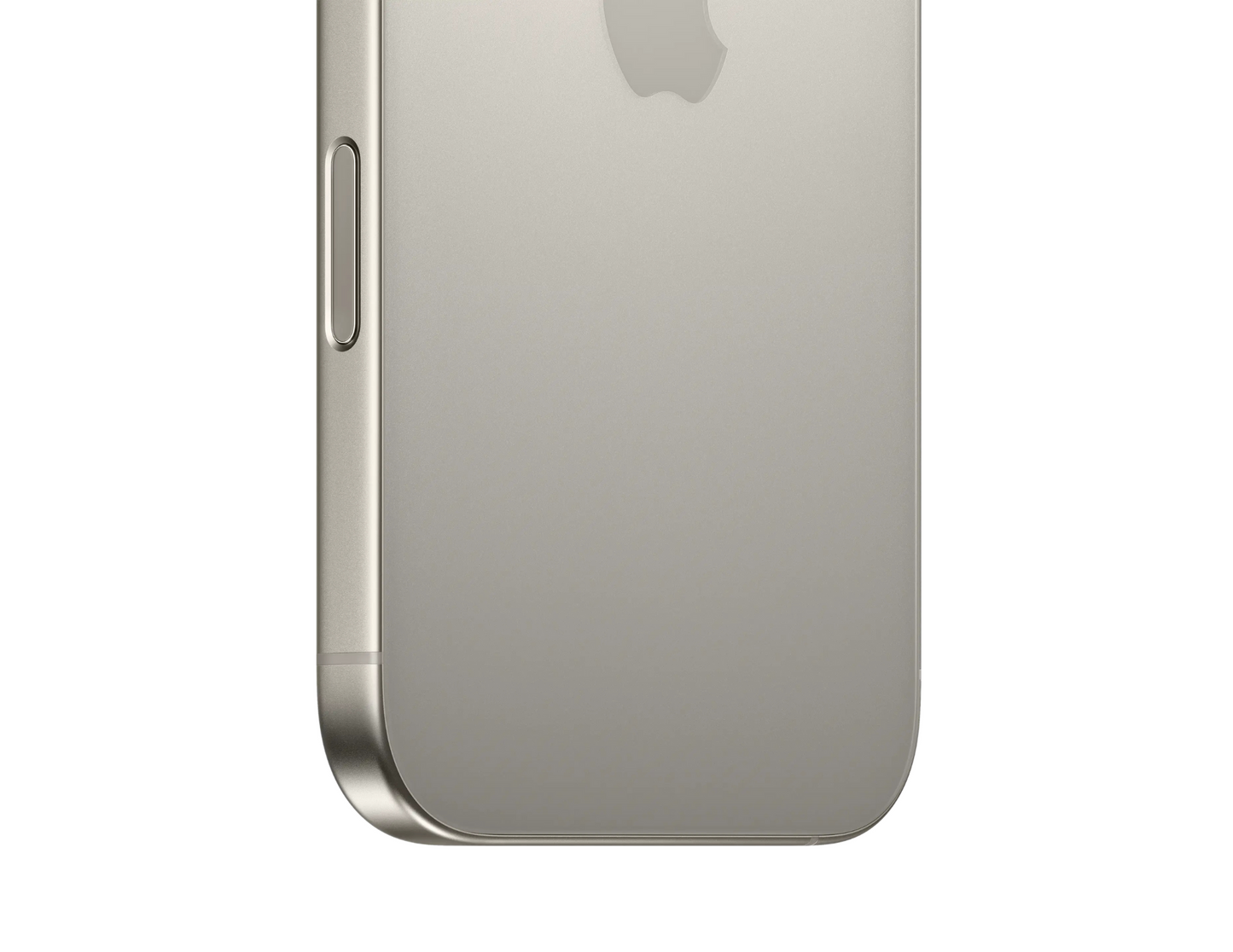 Action Button on the iPhone 16 Pro natural titanium for quick access to customizable features.