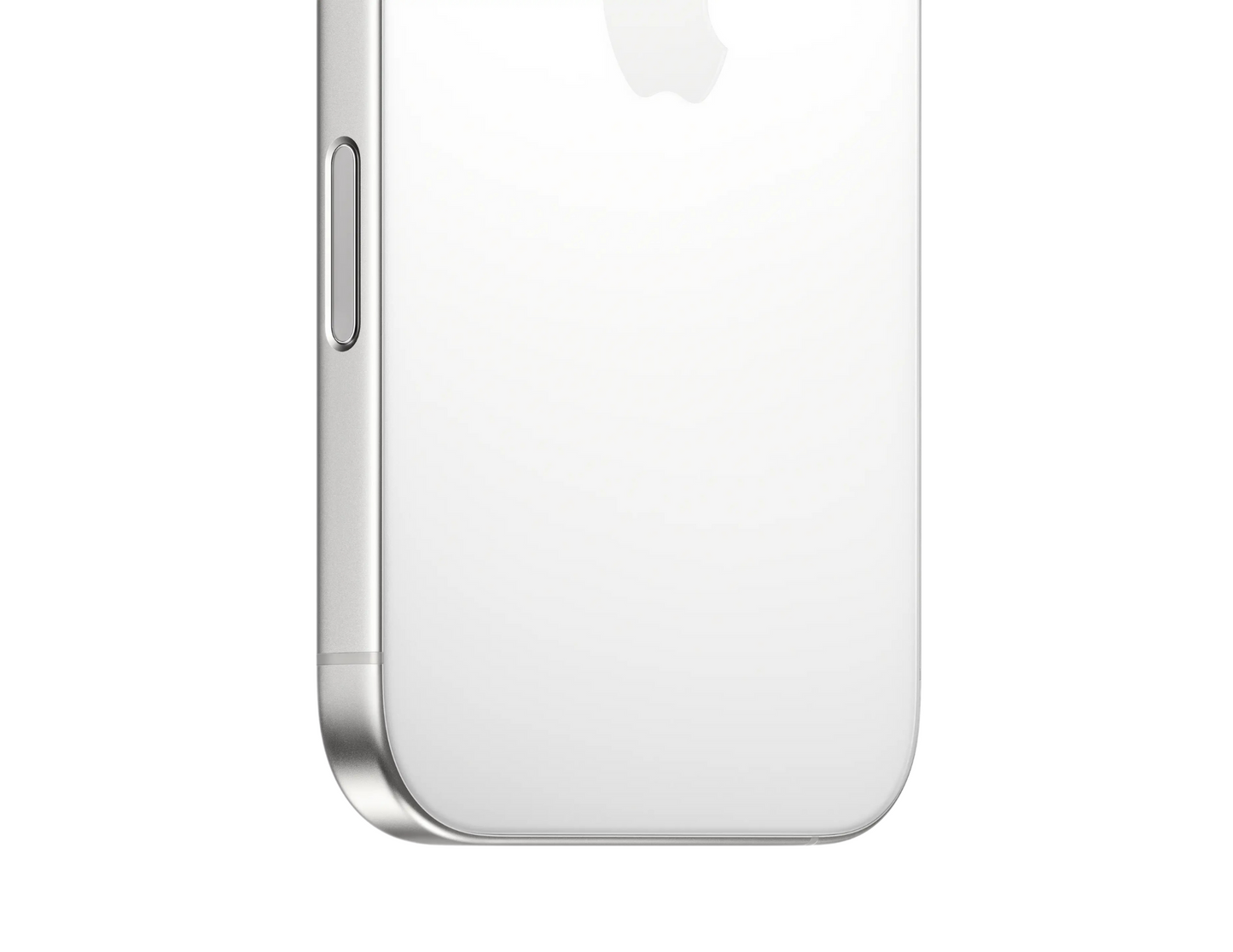 Action Button on the iPhone 16 Pro white titanium for quick access to customizable features.