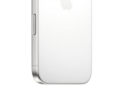 Action Button on the iPhone 16 Pro white titanium for quick access to customizable features.