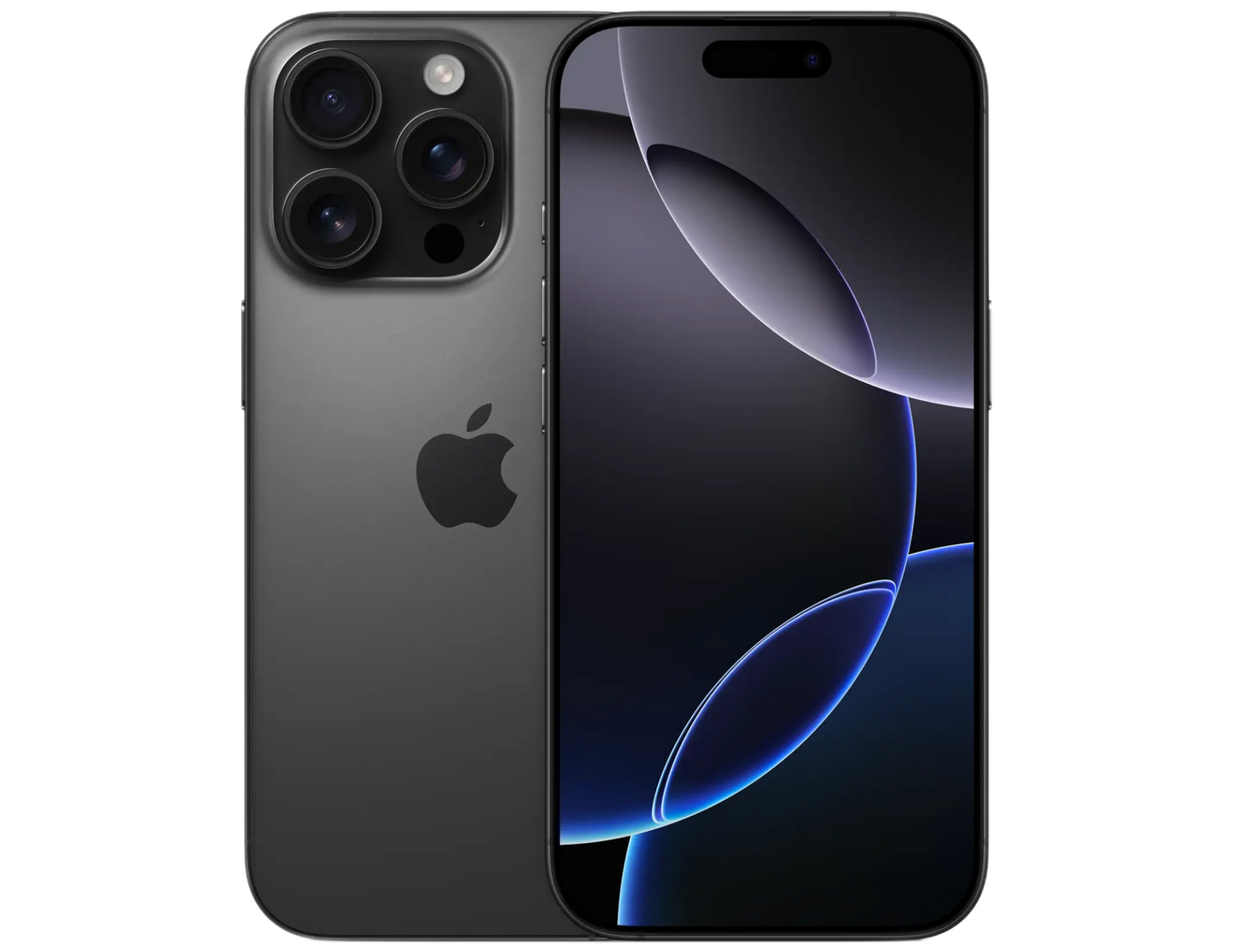 Back view of the iPhone 16 Pro in Black Titanium highlighting the textured matte glass back.