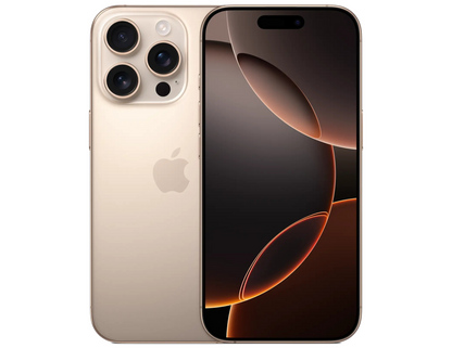 Apple iPhone 16 Pro in Desert Titanium color showcasing its 6.3" Super Retina XDR display.