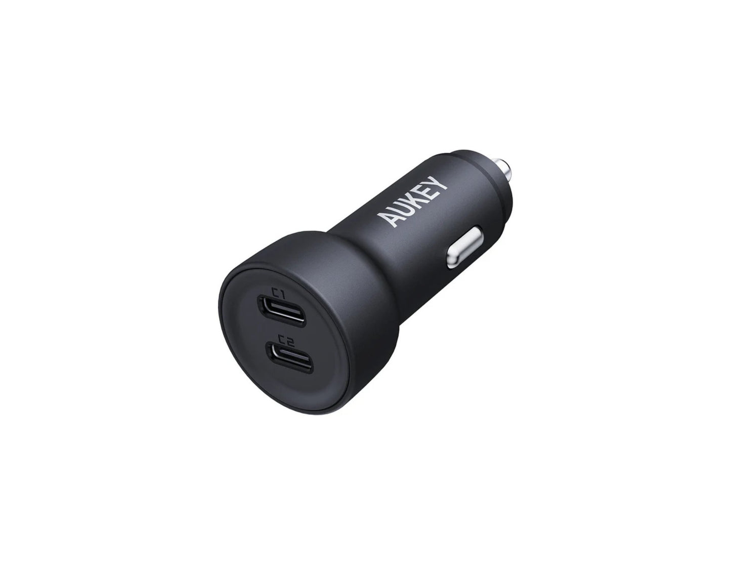 Aukey Enduro CC-Y23 65W dual USB-C PD car charger black alloy casing at Thabthaba Store Qatar.
