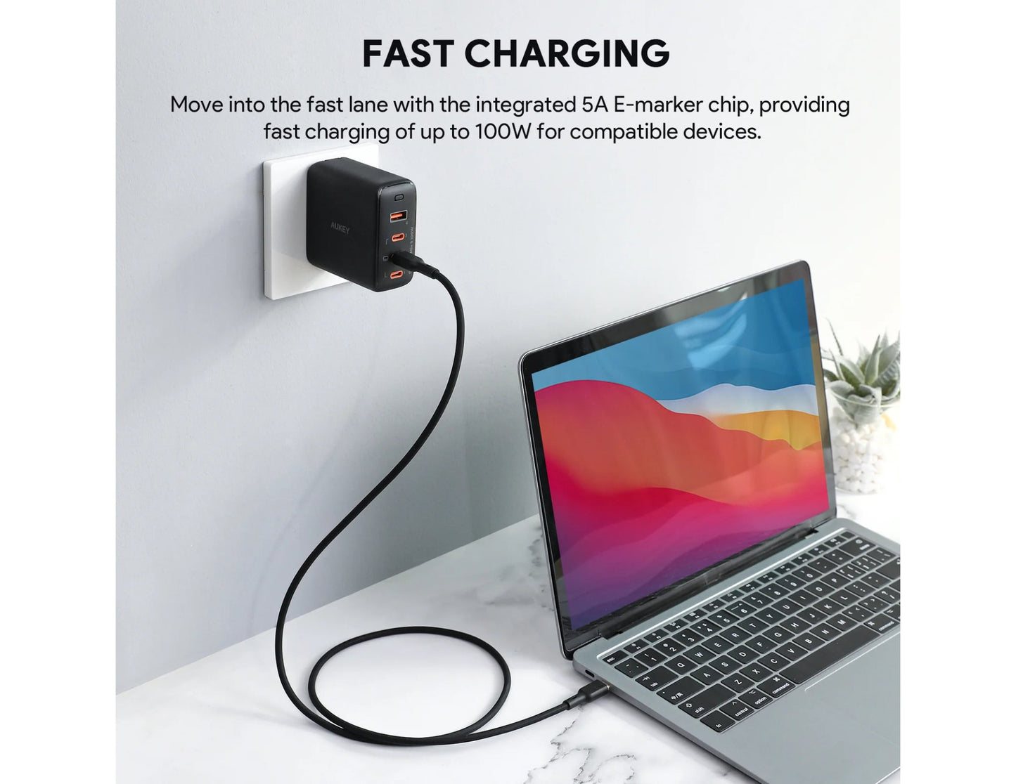 Aukey Circlet Blink CB-SCC101 100W 1m silicone USB-C cable for fast charging at Thabthaba Store Qatar.