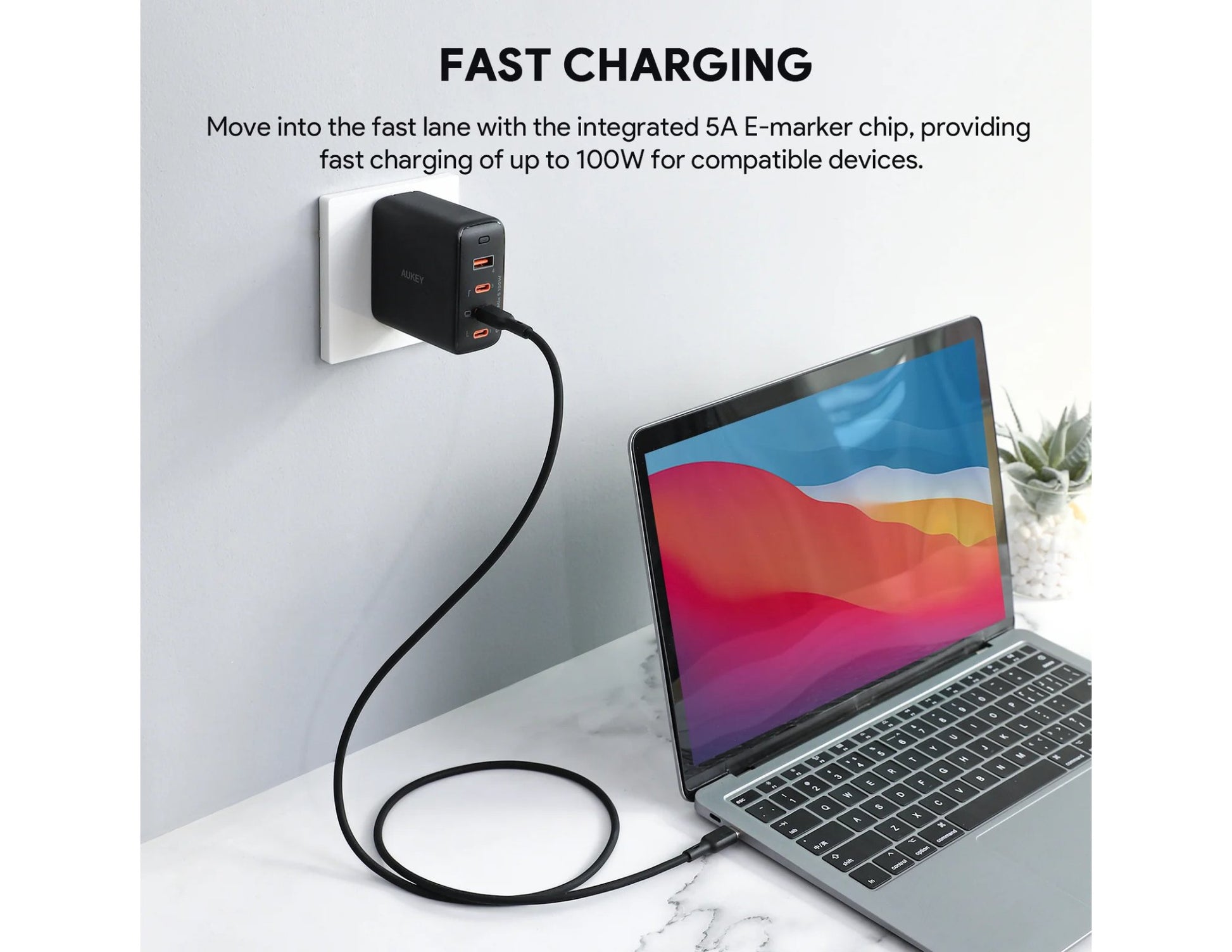 Aukey Circlet Blink CB-SCC101 100W 1m silicone USB-C cable for fast charging at Thabthaba Store Qatar.