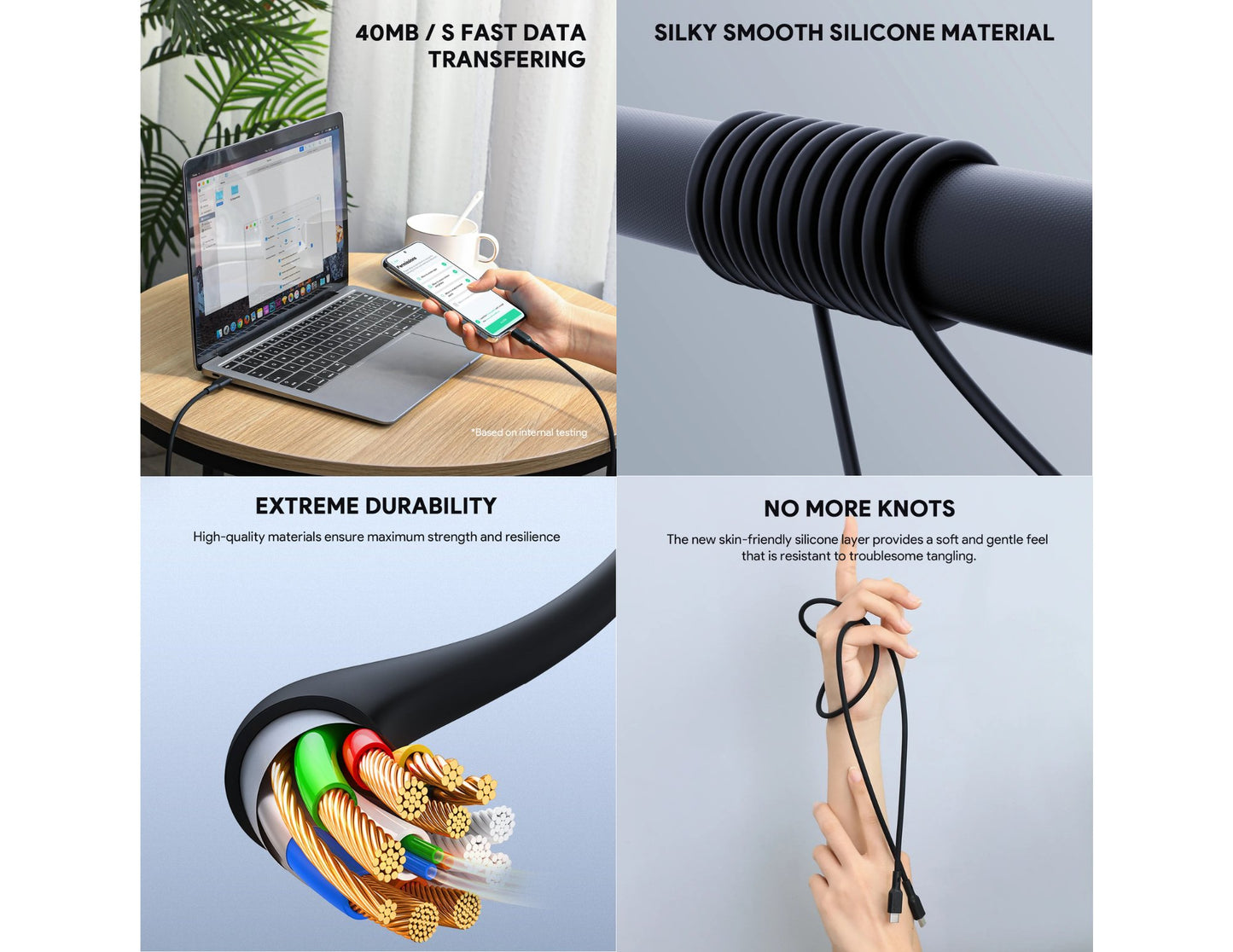 Aukey Circlet Blink CB-SCC101 100W 1m silicone USB-C cable for fast charging at Thabthaba Store Qatar.