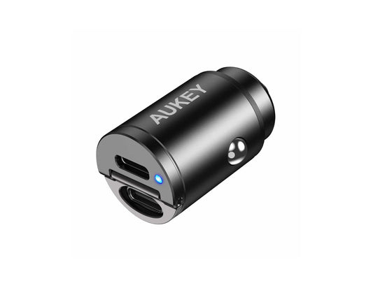 Aukey Enduro Nano CC-A4 30W dual USB-C PD car charger black at Thabthaba Store Qatar.