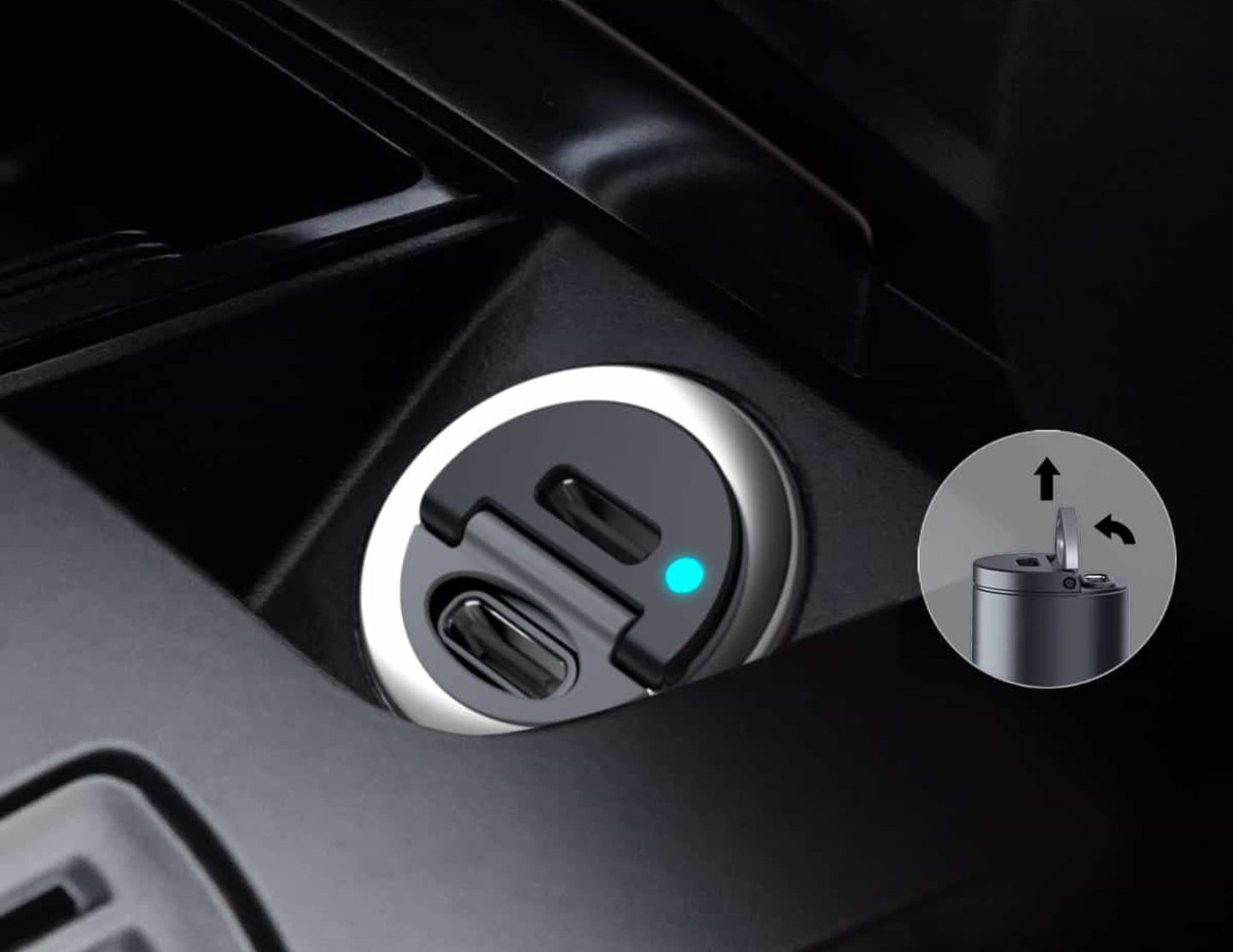 Aukey Enduro Nano CC-A4 30W dual USB-C PD car charger black at Thabthaba Store Qatar.