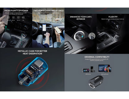Aukey Enduro Nano CC-A4 30W dual USB-C PD car charger black at Thabthaba Store Qatar.