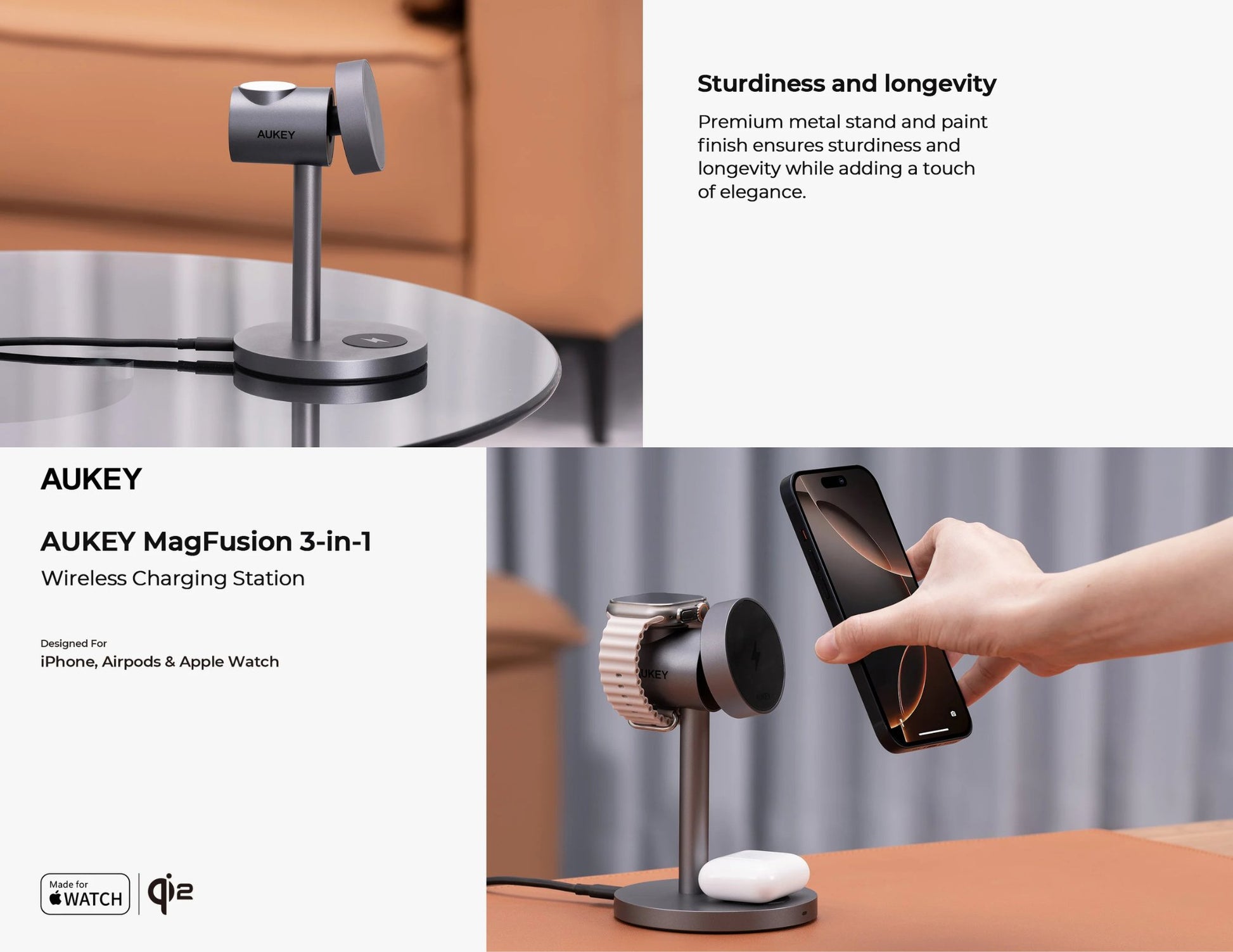 AUKEY MagFusion LC-MC311 Qi2 3-in-1 charger iPhone Watch AirPods Thabthaba Qatar