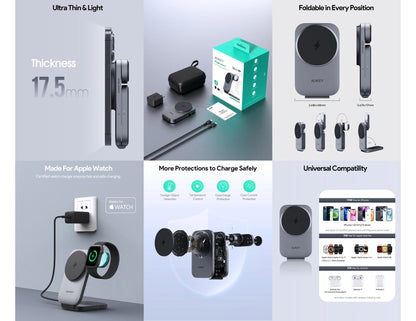 Aukey MagFusion Z Qi2 LC‑MC312 3‑in‑1 foldable wireless charger for iPhone Watch AirPods