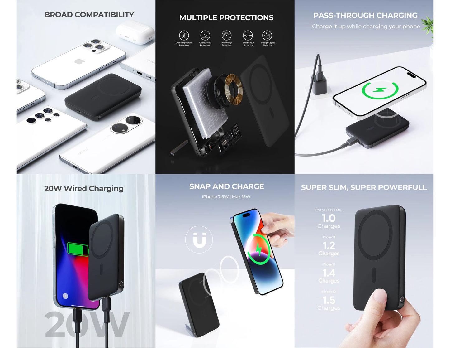Aukey MagLink PB‑MS01 6700mAh MagSafe magnetic wireless charging power bank with foldable stand gray
