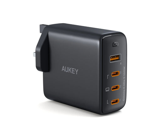 Aukey Omnia II Mix S 100W 4-Port GaN PD wall charger PA-B7S black at Thabthaba Store Qatar.