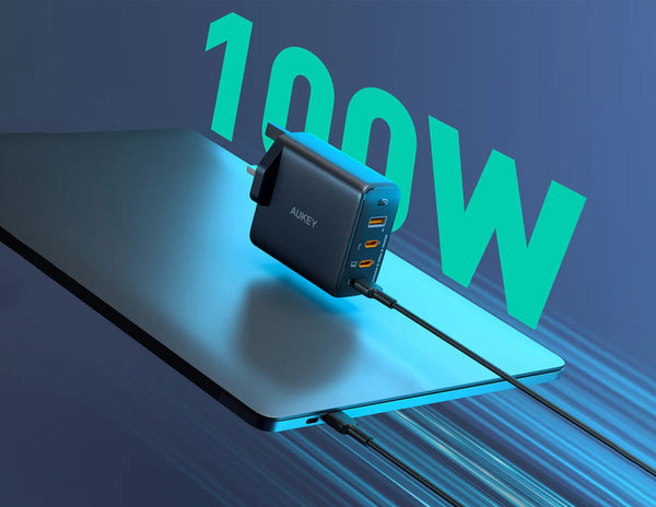 Aukey Omnia II Mix S 100W 4-Port GaN PD wall charger PA-B7S black at Thabthaba Store Qatar.