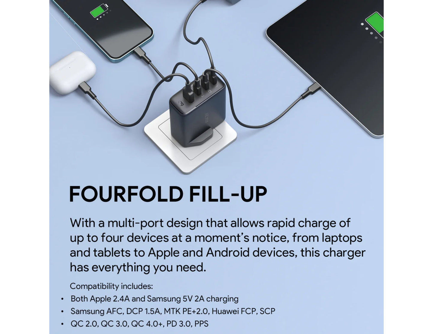 Aukey Omnia II Mix S 100W 4-Port GaN PD wall charger PA-B7S black at Thabthaba Store Qatar.