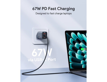 Aukey PA-B6U Omnia II 67W 3-port GaN charger at Thabthaba Store Qatar.
