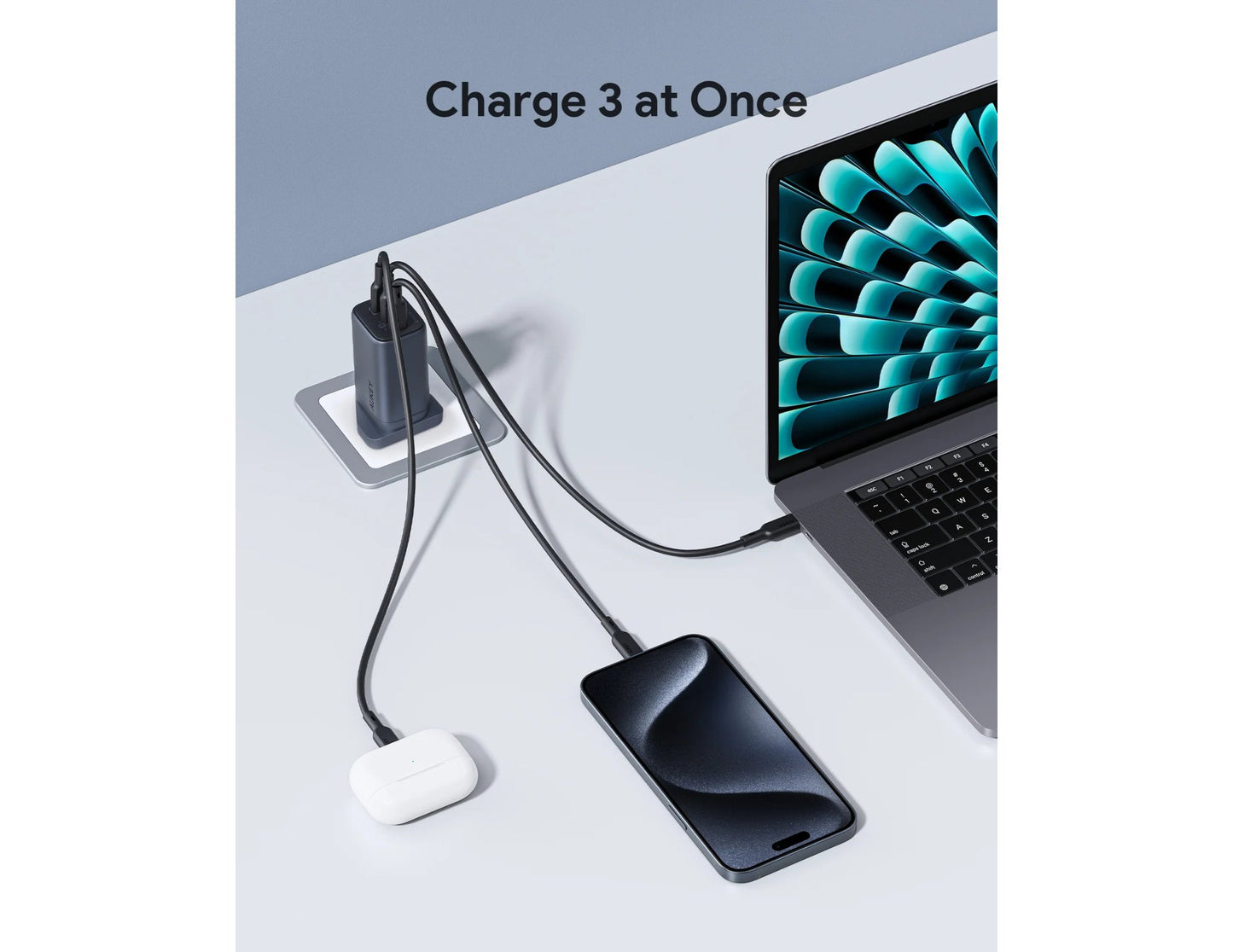 Aukey PA-B6U Omnia II 67W 3-port GaN charger at Thabthaba Store Qatar.