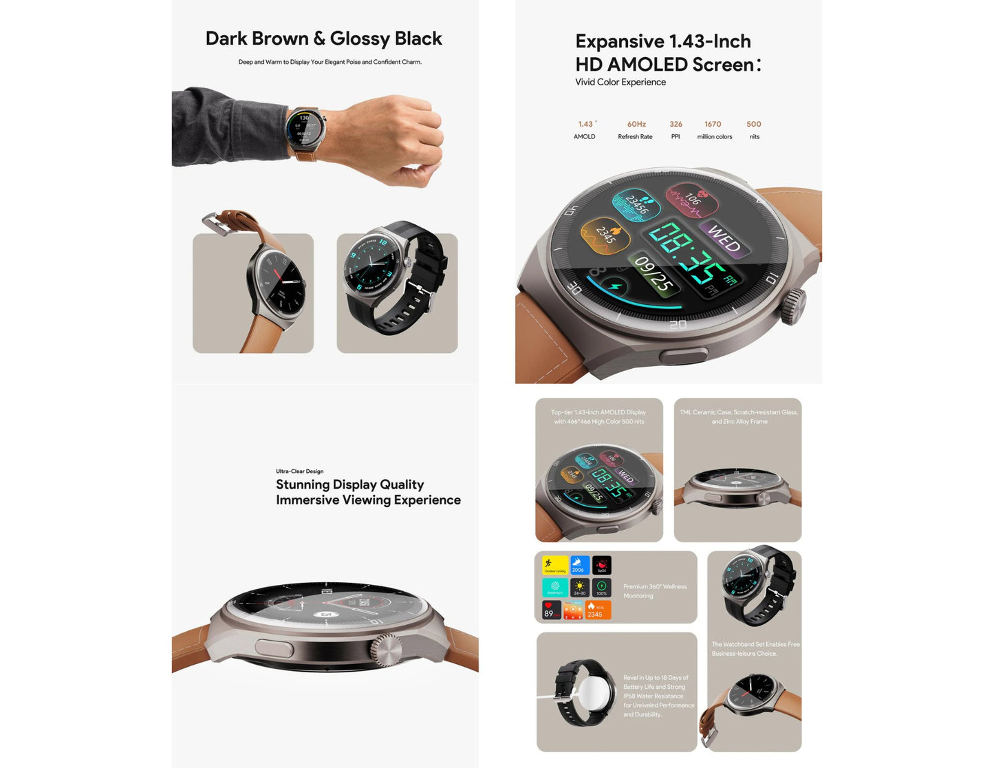 Aukey SmartWatch 2 Ultra SW-2U AMOLED display with leather strap at Thabthaba Store Qatar.