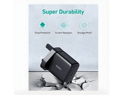 Aukey Swift PA-R1P 30W USB-C PD wall charger black at Thabthaba Store Qatar.