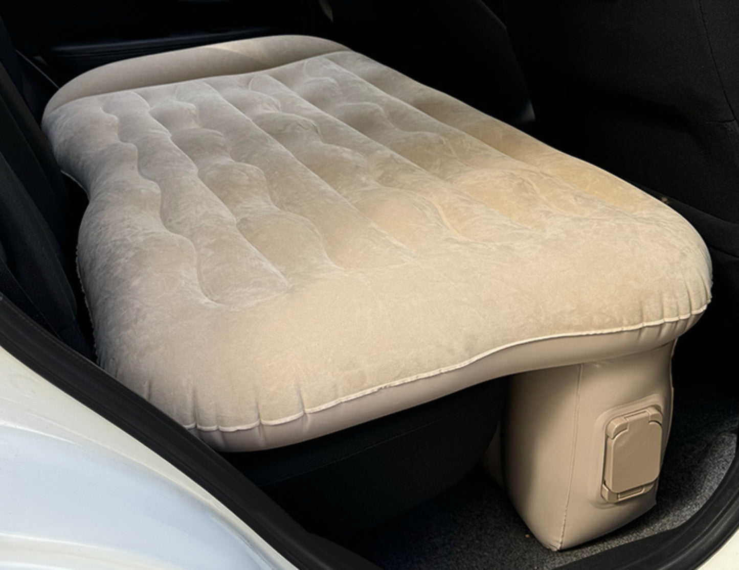 Back seat inflatable car air mattress beige in car setup
