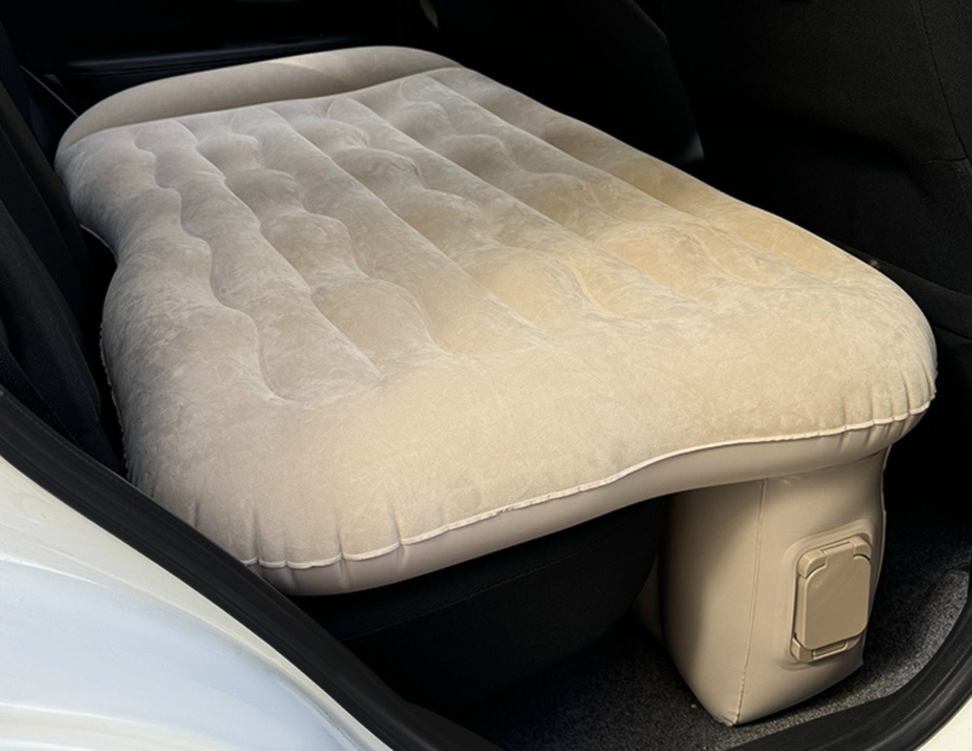 Back seat inflatable car air mattress beige in car setup