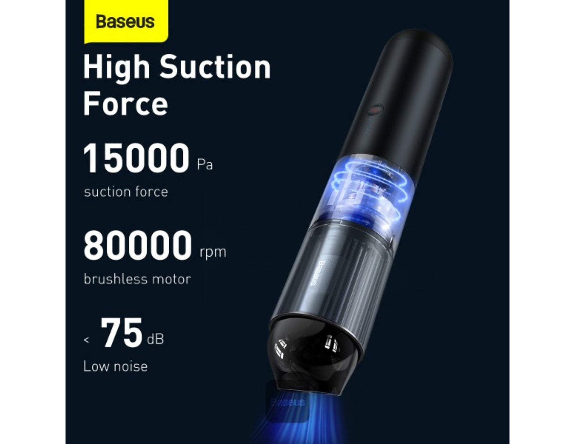 Baseus A3 Car Vacuum Cleaner CRXCQA3-0A, 15000Pa cordless, metal body with lighting, at Thabthaba Store Qatar