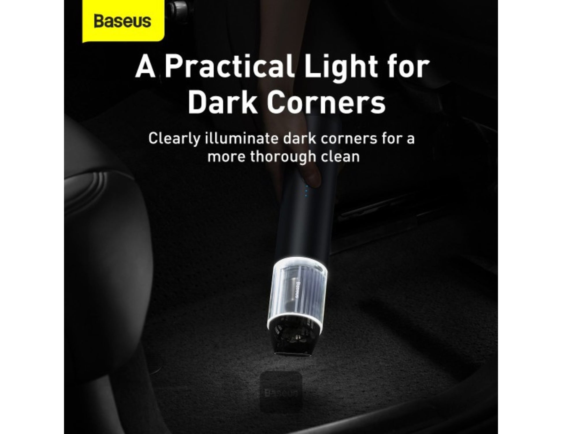 Baseus A3 Car Vacuum Cleaner CRXCQA3-0A, 15000Pa cordless, metal body with lighting, at Thabthaba Store Qatar