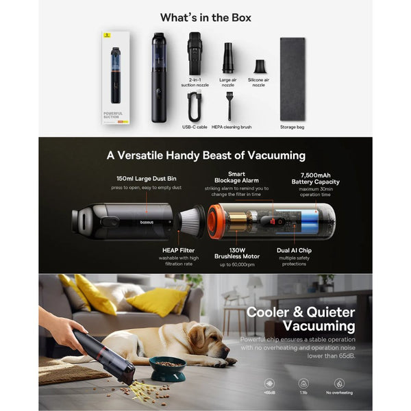 Baseus A5 16000Pa cordless car vacuum cleaner with LED display Black Qatar