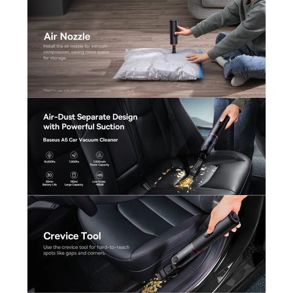 Baseus A5 16000Pa cordless car vacuum cleaner with LED display Black Qatar