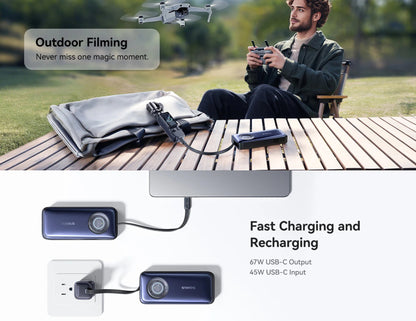 Baseus EnerCore CR11 power bank 20000mAh 67W E0027H00 with retractable USB-C cable, digital display at Thabthaba Store Qatar