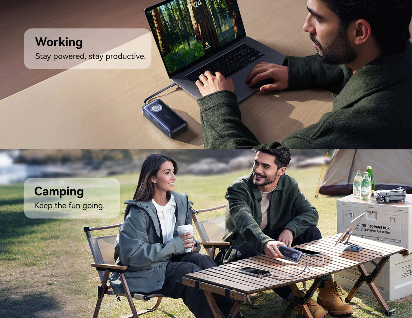 Baseus EnerCore CR11 power bank 20000mAh 67W E0027H00 with retractable USB-C cable, digital display at Thabthaba Store Qatar