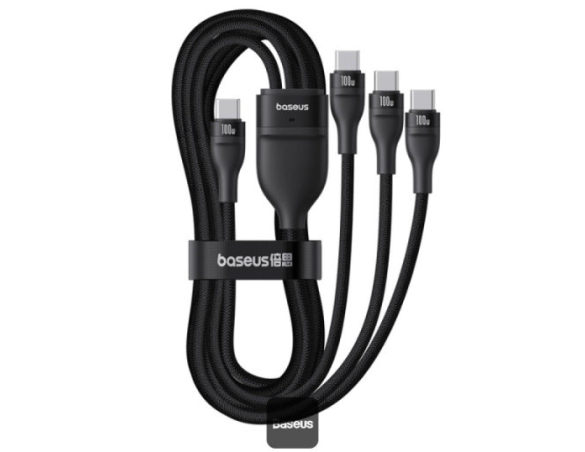 Baseus Flash Series 3 100W Type-C to C+C+C fast charging cable, 1.5M nylon braided, P10377503111-00, at Thabthaba Store Qatar