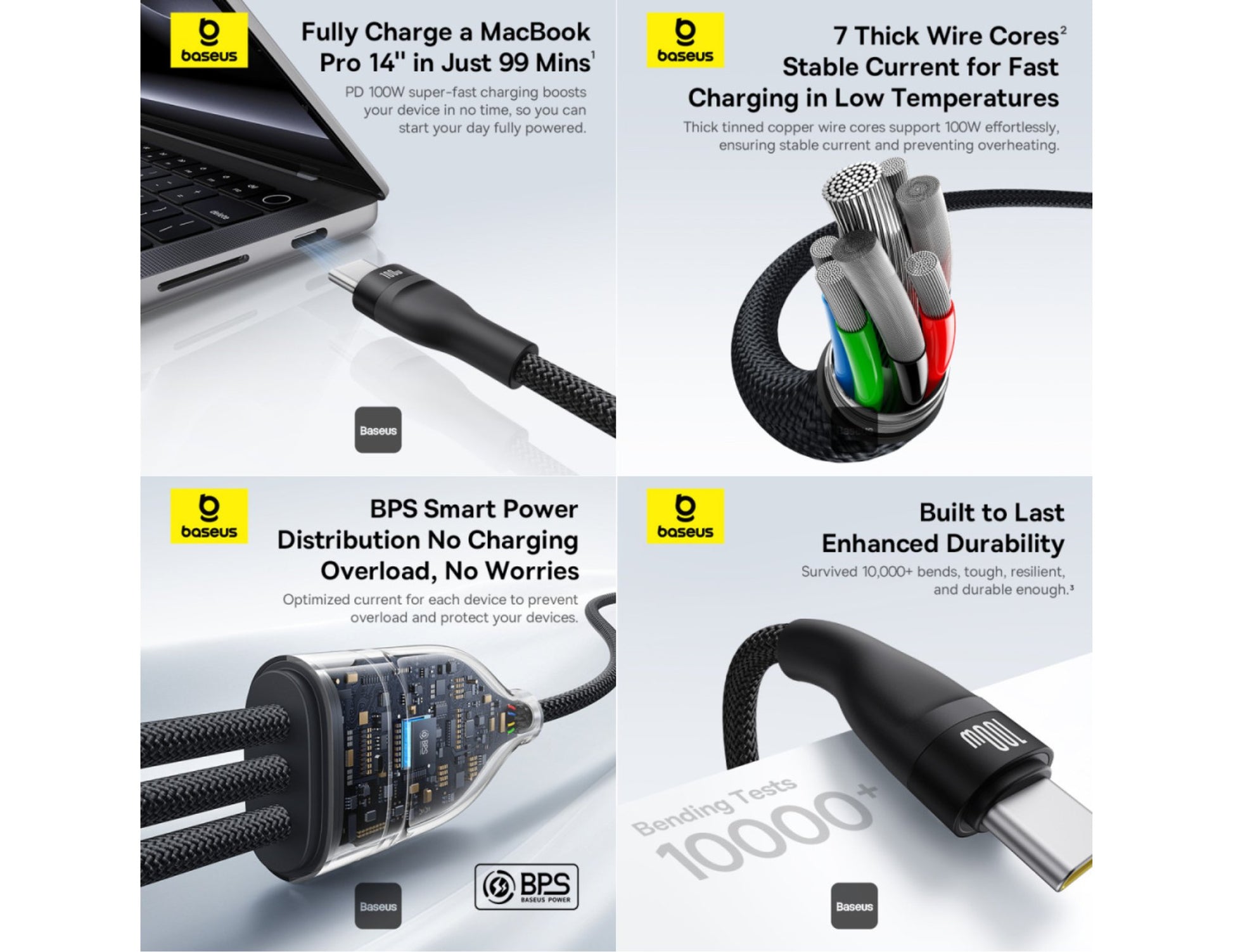 Baseus Flash Series 3 100W Type-C to C+C+C fast charging cable, 1.5M nylon braided, P10377503111-00, at Thabthaba Store Qatar