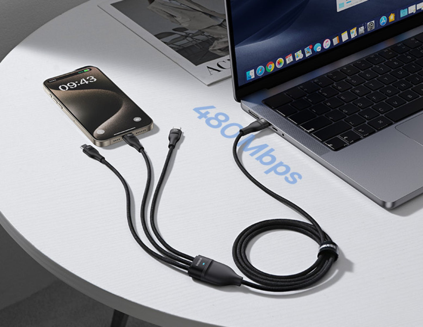 Baseus Flash Series 3 100W Type-C to C+C+C fast charging cable, 1.5M nylon braided, P10377503111-00, at Thabthaba Store Qatar