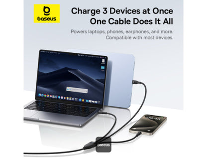 Baseus Flash Series 3 100W Type-C to C+C+C fast charging cable, 1.5M nylon braided, P10377503111-00, at Thabthaba Store Qatar
