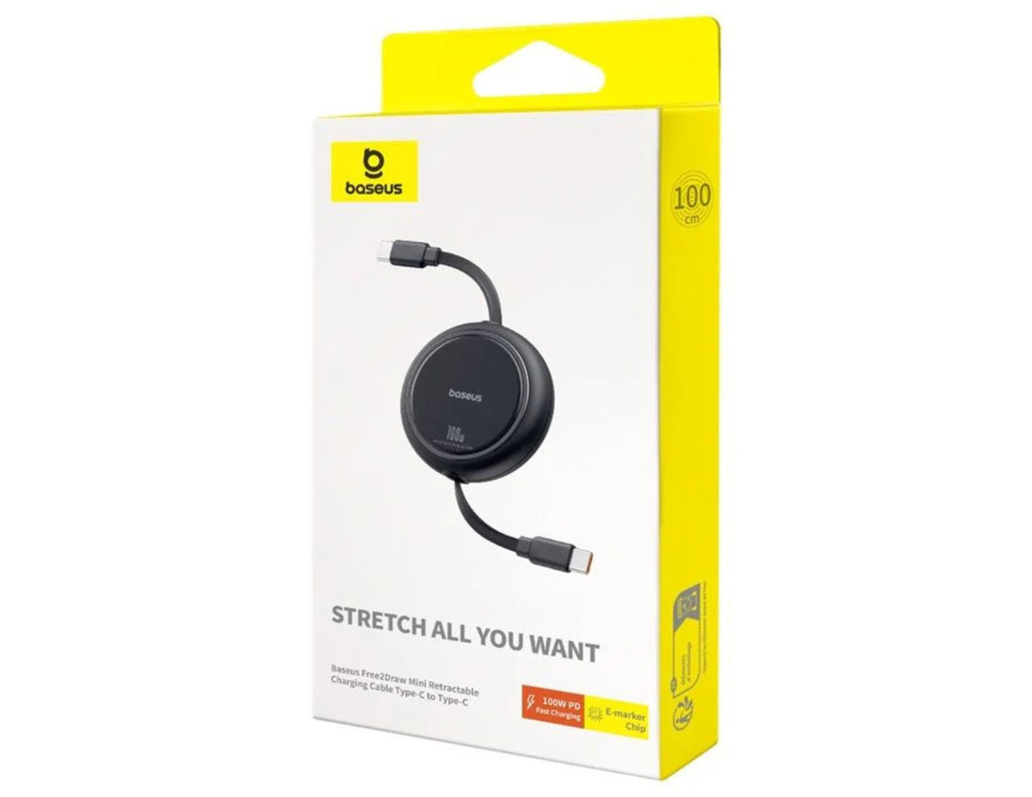 Baseus Free2Draw Mini Retractable Charging Cable 100W USB-C to USB-C Black Qatar