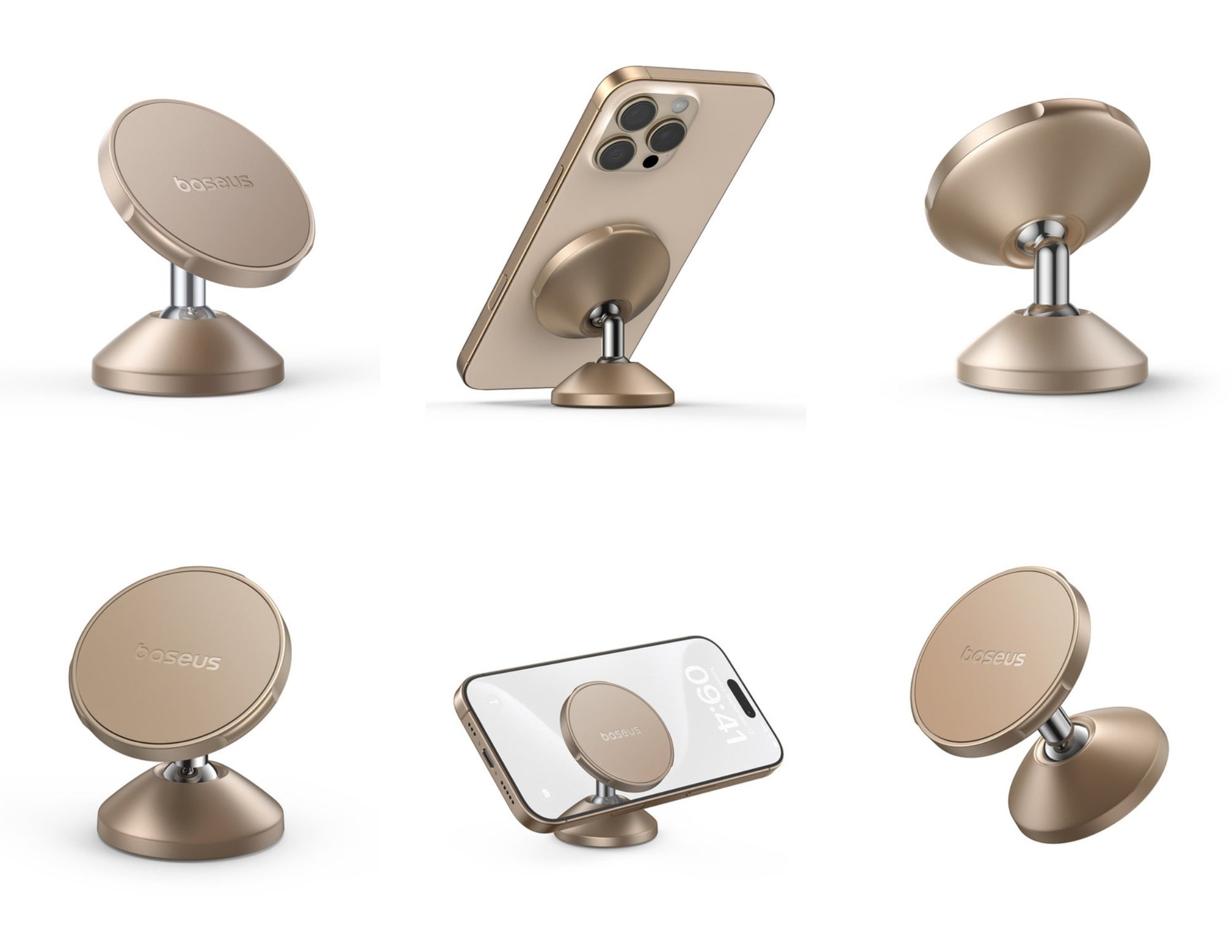 Baseus GoTrip DC1 Small Ears Magnetic Car Holder C0013401 Stellar Gold, vertical type, at Thabthaba Store Qatar