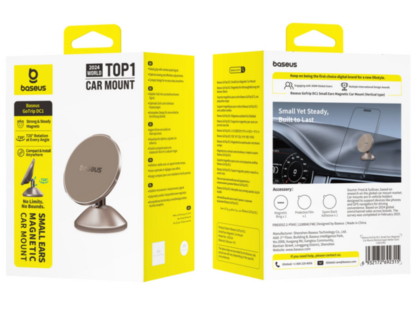 Baseus GoTrip DC1 Small Ears Magnetic Car Holder C0013401 Stellar Gold, vertical type, at Thabthaba Store Qatar
