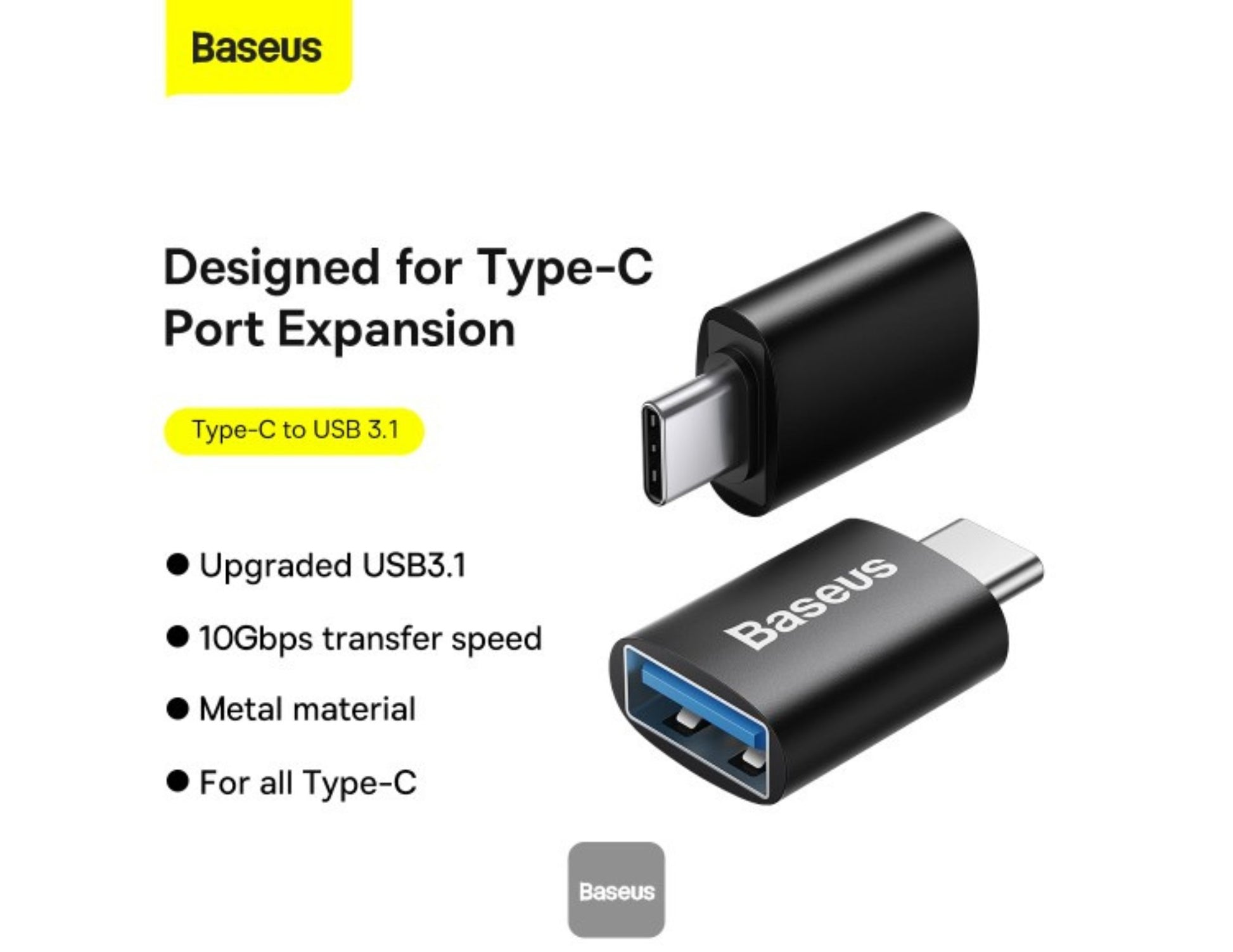 Baseus Ingenuity Series Mini OTG adapter USB-C to USB-A 3.1 Black ZJJQ000001 at Thabthaba Store Qatar