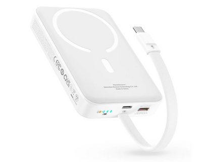 Baseus Magnetic Power Bank with USB-C cable for wired charging.