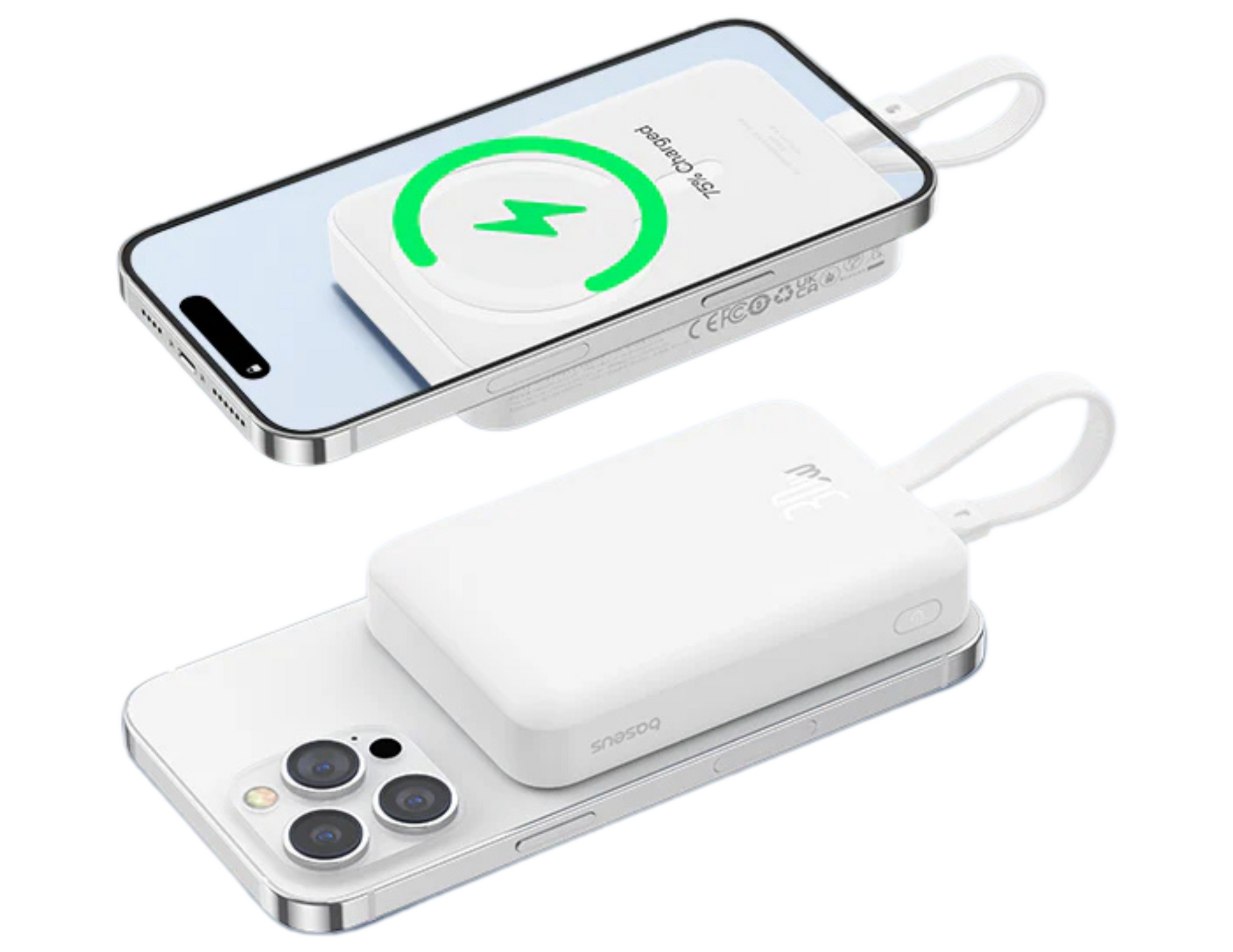 Baseus Magnetic Power Bank wirelessly charging a smartphone.