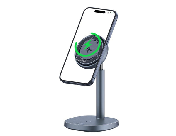 Baseus Orbit 2 Pro P10273500813-00 Qi2 wireless charging stand, air-cooled, dual device design, Space Grey at Thabthaba Store Qatar