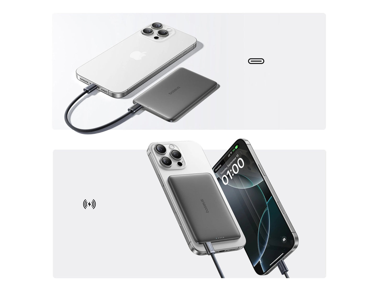 Baseus PicoGo AM41 Ultra-Slim Magnetic Power Bank 5000mAh 20W MagSafe LED display with USB-C 60W 30cm cable Cosmic Black model P1007680C123-00 Qatar