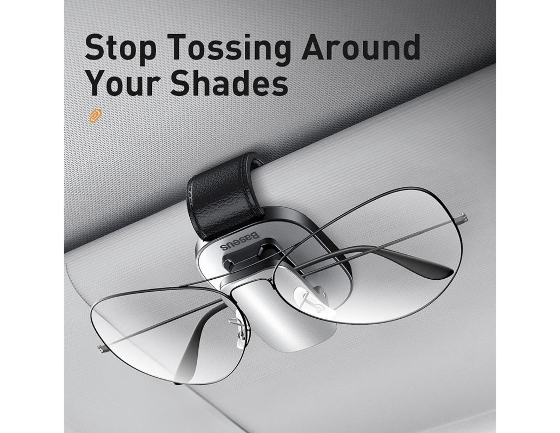 Baseus platinum vehicle eyewear clip clamping type ACYJN-B01, secure car glasses holder, at Thabthaba Store Qatar
