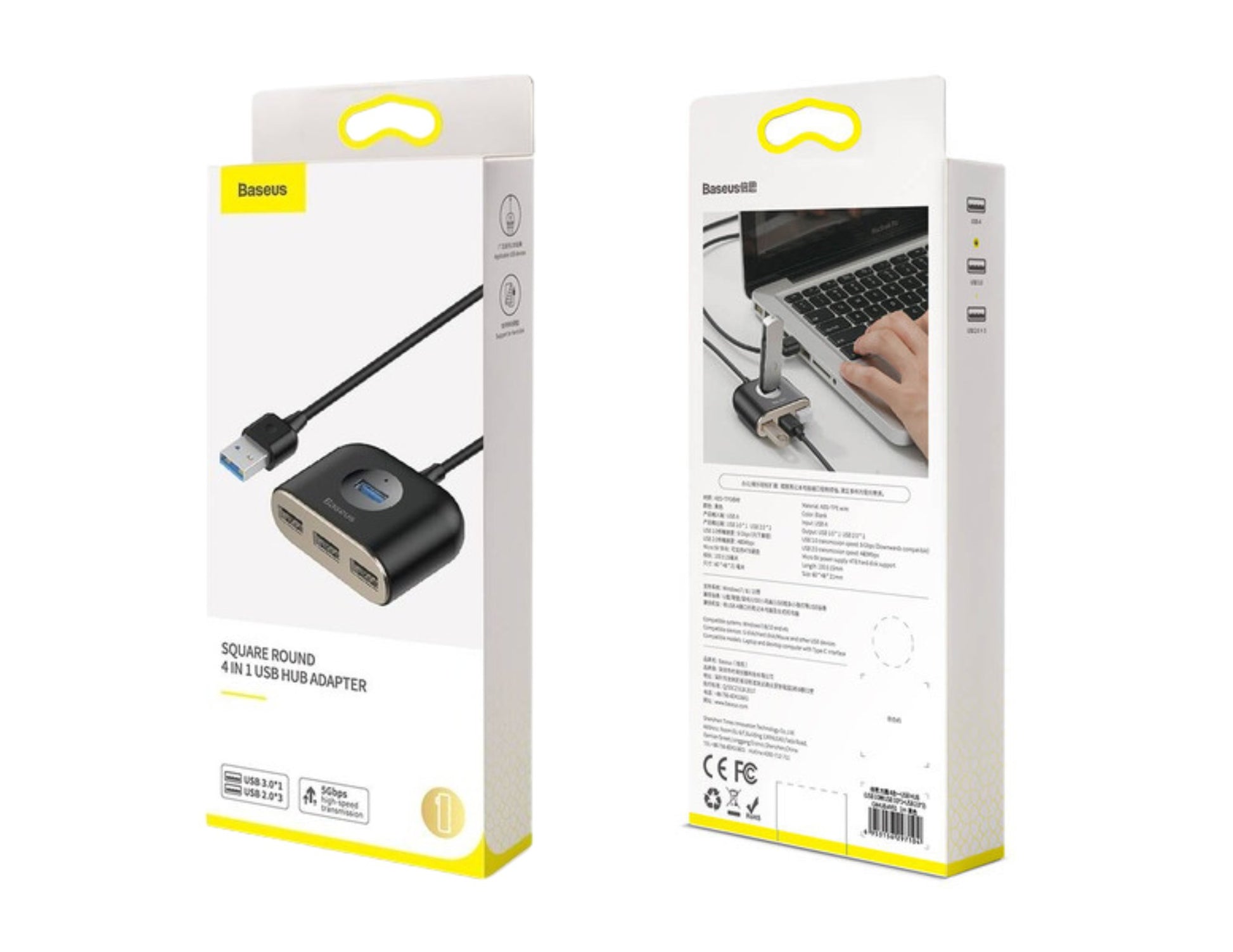 Baseus Square Round 4-in-1 USB hub adapter CAHUB-AY01, 1M black cable, at Thabthaba Store Qatar